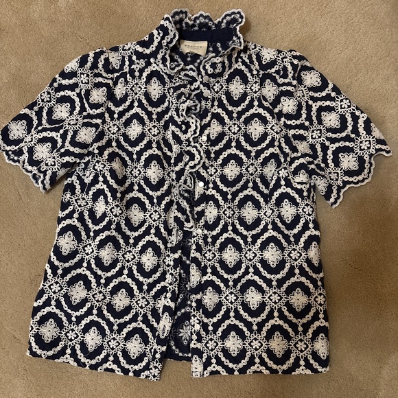 Sezane Tops - Sezane Dalhia Shirt Marine With Ecru Embroidery - Size 2
